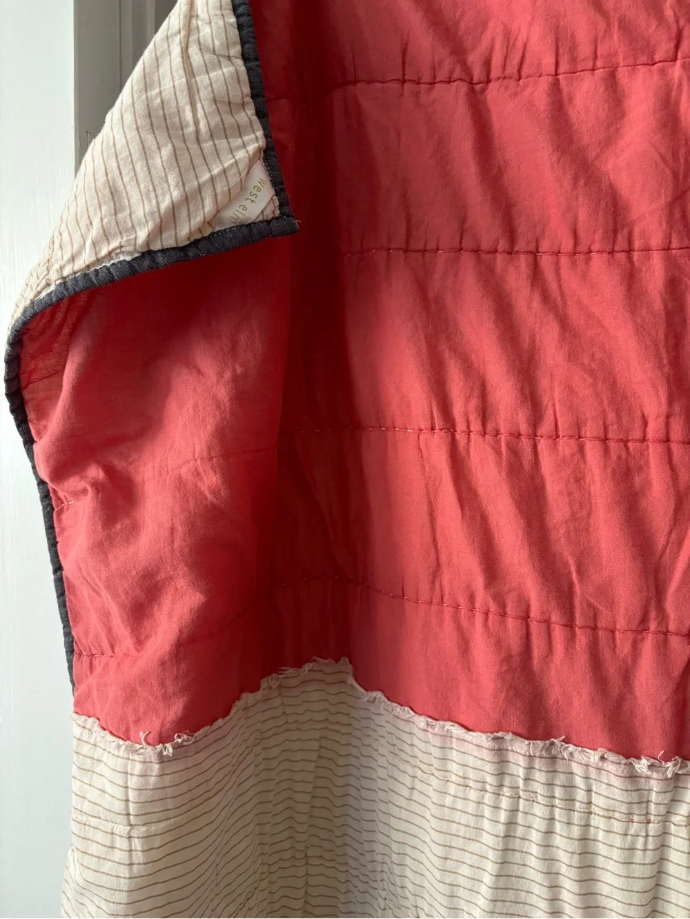 West Elm Striped Coral, Cream & Gray Quilted Throw Blanket